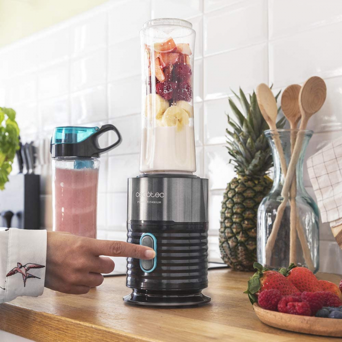 Blender Smoothie 2 in 1 Cecotec Power Titanium 650 FreshGo Inox, 650W, 2 recipiente portabile, 1 recipient rasnita [5]
