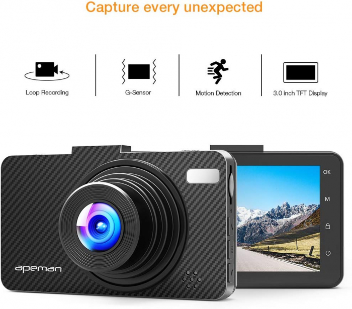 Camera auto DVR Apeman C450, Full HD, Unghi 170 grade, G-Sensor, Mod parcare, Filmare in bucla [5]