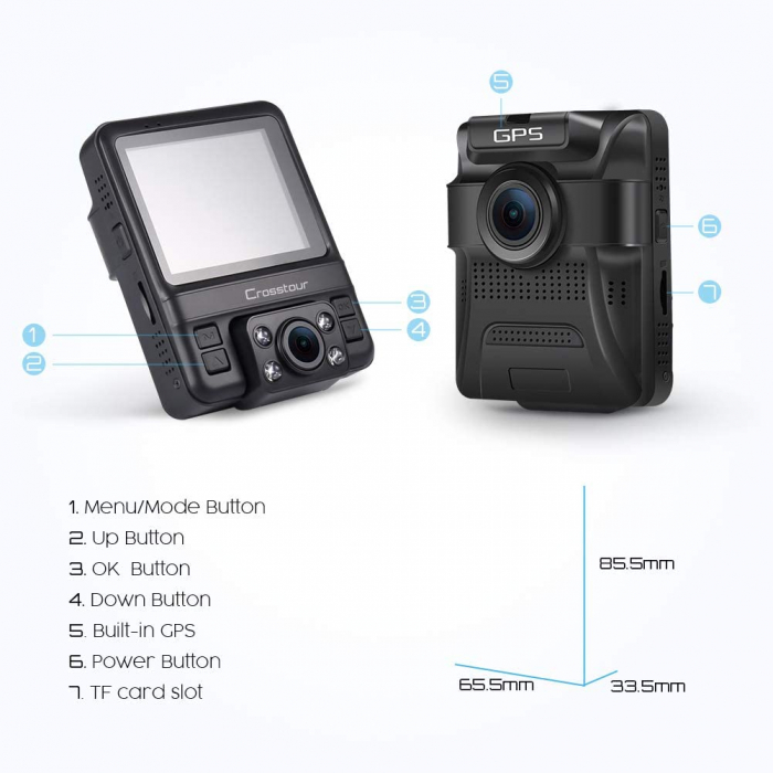 Camera auto DVR Dubla Crosstour CR750, GPS, Full HD,  Bord si Interior, Unghi 170 grade, Night Vision, WDR, G-Sensor, Mod parcare, Filmare in bucla [4]
