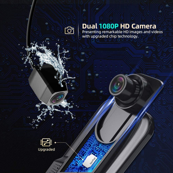 Camera auto DVR Dubla Oglinda VanTop H609, FullHD, Bord si Spate, Touch-Screen, Unghi 170 grade, G Senzor, Display 10   IPS [2]