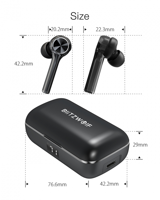 Casti Bluetooth 5.0  True Wireless Blitzwolf BW-FYE6, TWS, Dual Dynamic Driver, timp mare de functionare [2]