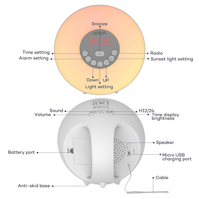 Ceas cu Radio FM VAVA Lampa de Veghe 7 culori LED, alarma , Meniu Touch [2]