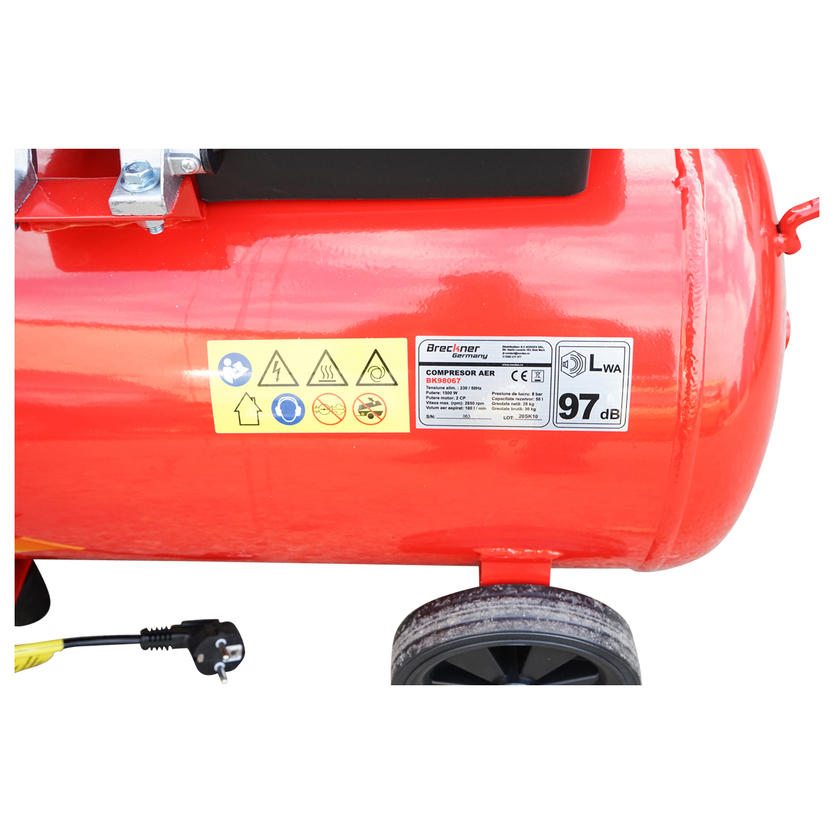 Compresor aer volum 50L putere 1.5kW/2CP presiune maxima 8 Bar, volum aer aspirat 184L Breckner Germany [12]