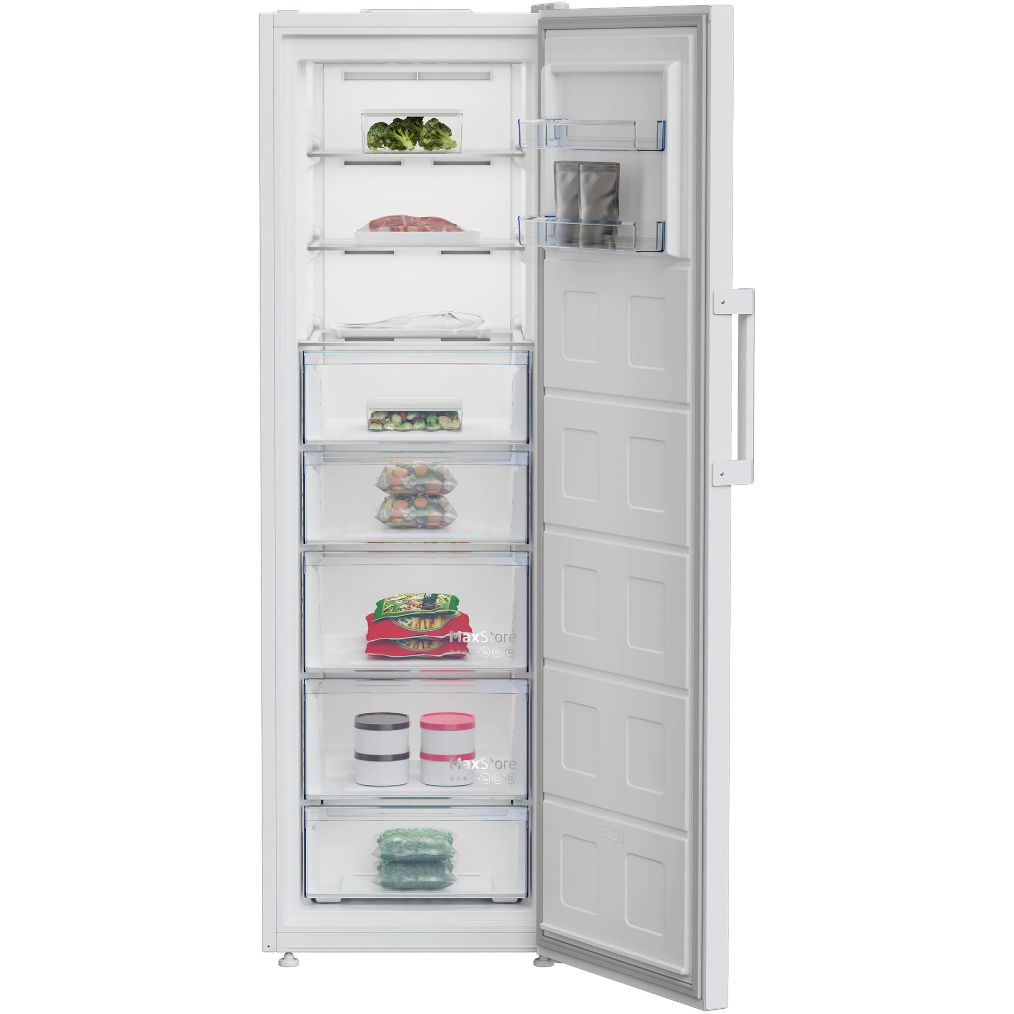 Congelator Beko B5RFNE314W, 286 l, 8 sertare, Clasa E, No Frost, Compresor ProSmart Inverter, Compartiment MaxStore, Usi reversibile, Rafturi usa, H 186.5 cm, Alb [3]