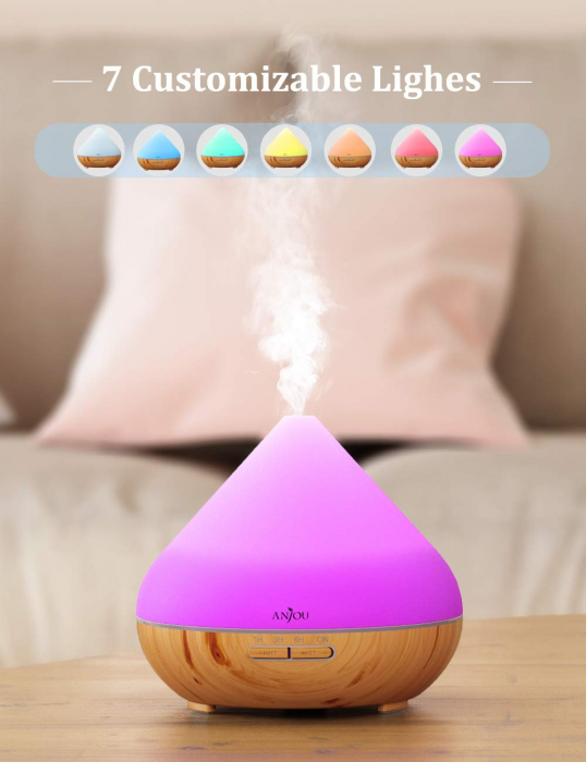 Difuzor aroma cu Ultrasunete Anjou AJ-AD001, 300ml, 13W, LED 7 culori, oprire automata - Nuc Natur [4]