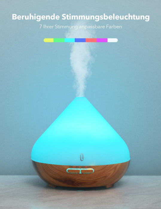 Difuzor aroma cu Ultrasunete TaoTronics TT-AD002, 300ml, 13W, LED 7 culori, oprire automata - Nuc natur [4]