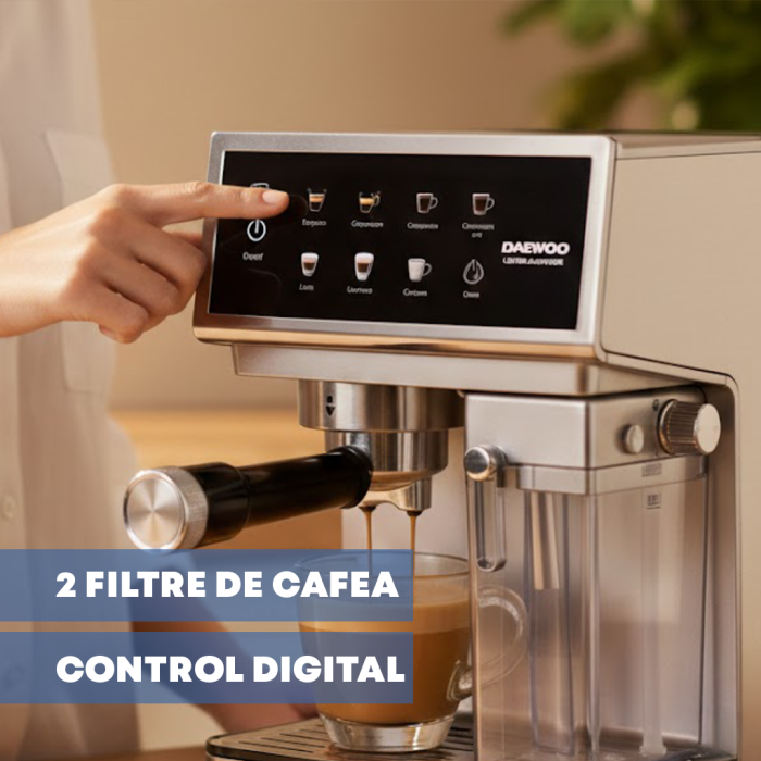 Espressor Manual Daewoo DCMM1350, 1350 W, pompa ULKA 20 Bari, rezervor apa 1.6L, recipient lapte 500 ml detasabil, Argintiu [5]