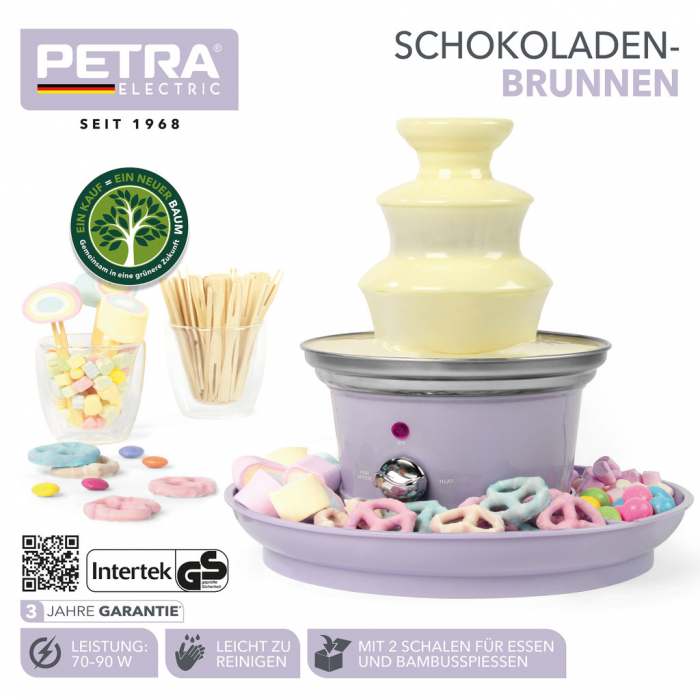 Fantana ciocolata Petra, 3 niveluri, 90 W, 2 tavi, tepuse bambus [3]
