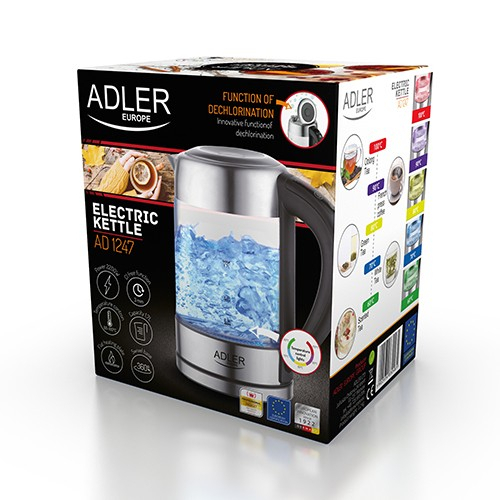Fierbator ADLER AD 1247 cu reglare temperatura, 2200wati,1.7l, sticla,leduri iluminare,negru inox [2]