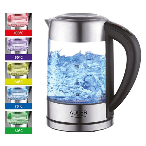 Fierbator ADLER AD 1247 cu reglare temperatura, 2200wati,1.7l, sticla,leduri iluminare,negru inox [3]