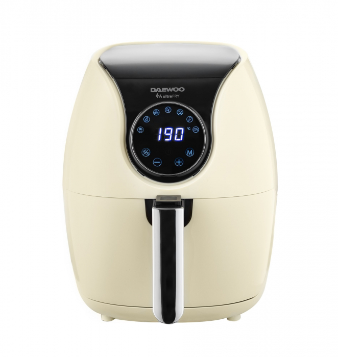Friteuza cu aer cald Daewoo DAF2000, 1500 W, display LCD, capacitate 3.6 litri, timer 30 minute, 12 programe predefinite, temperatura reglabila 80-200 grC, Crem [1]