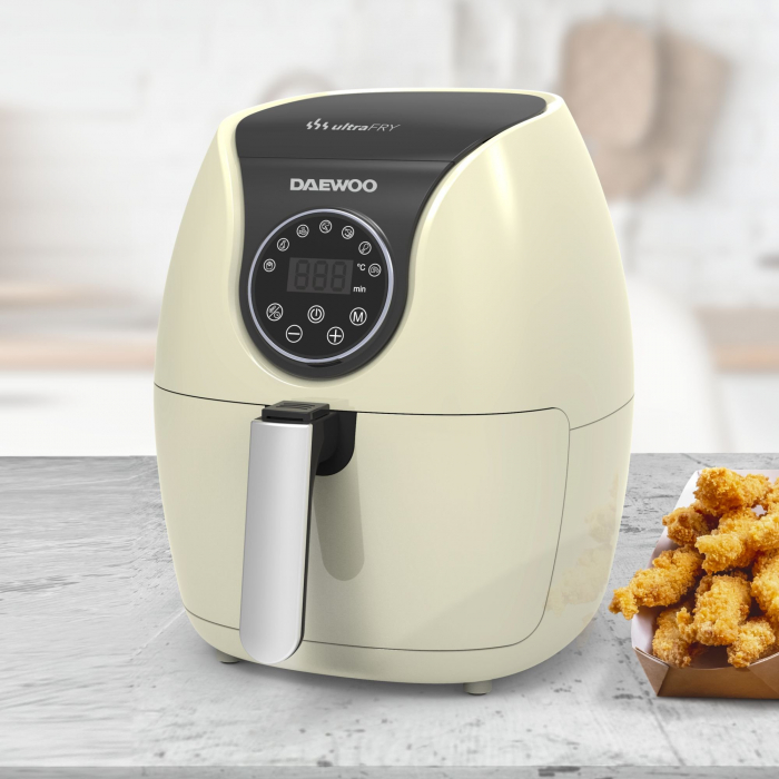 Friteuza cu aer cald Daewoo DAF2000, 1500 W, display LCD, capacitate 3.6 litri, timer 30 minute, 12 programe predefinite, temperatura reglabila 80-200 grC, Crem [6]