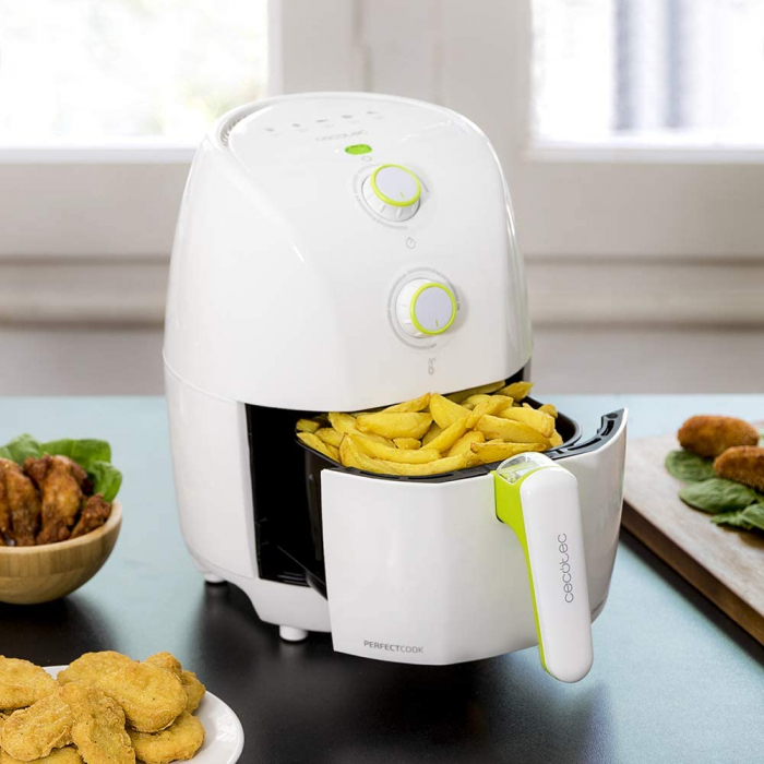 Friteuza cu aer cald, fara ulei, Cecotec Cecofry Compact Rapid, 900 W, 1.5 L, timer si termostat reglabil, tehnologie PerfectCook - Alba [2]