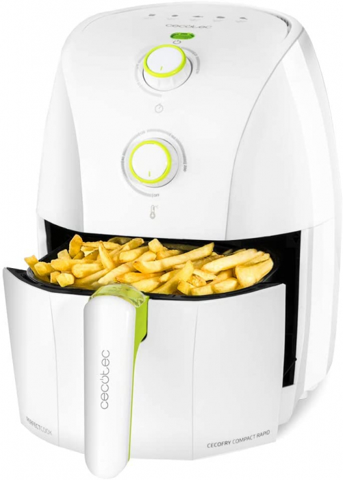 Friteuza cu aer cald, fara ulei, Cecotec Cecofry Compact Rapid, 900 W, 1.5 L, timer si termostat reglabil, tehnologie PerfectCook - Alba [1]