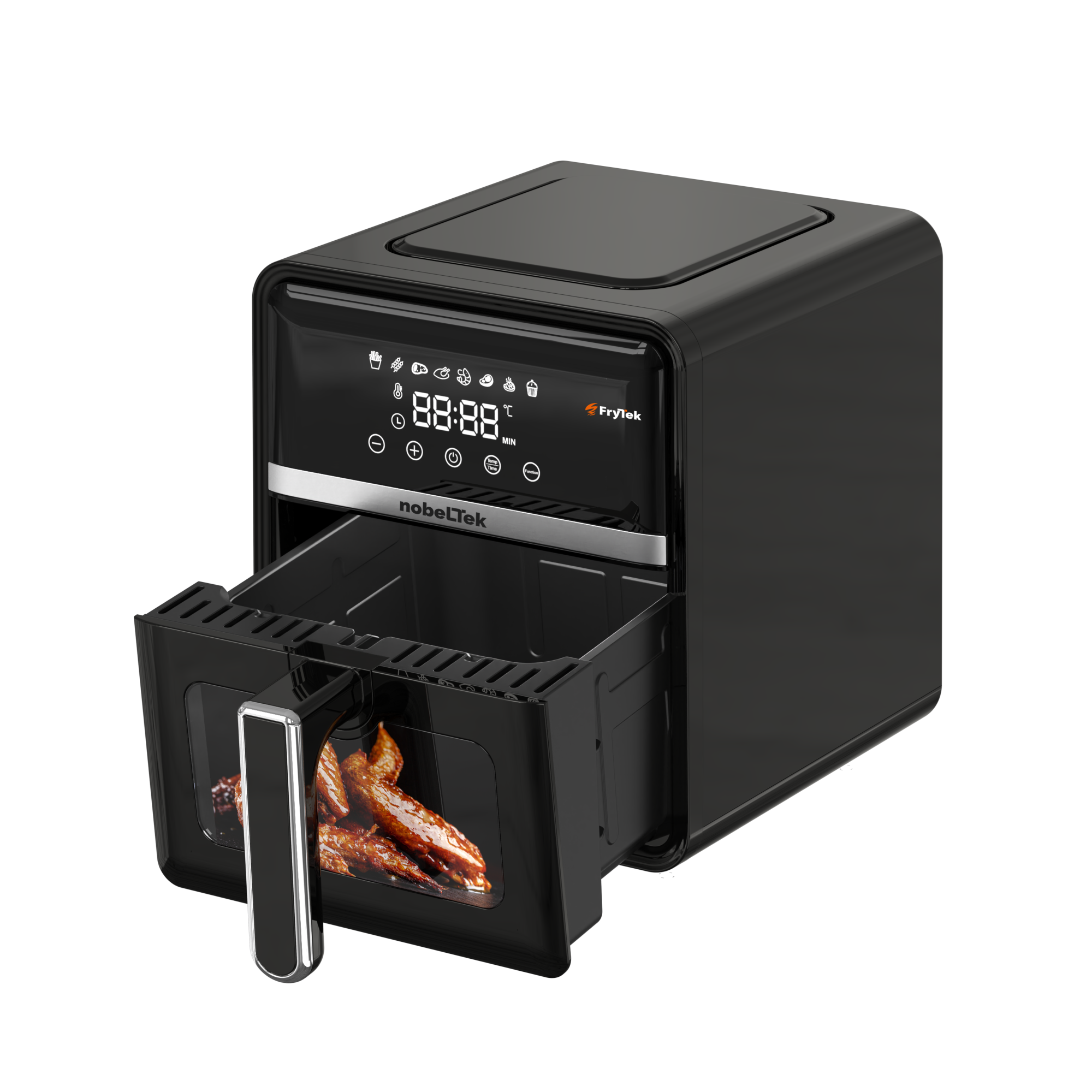 Friteuza cu aer cald NobeLTek, 1400 W, display LCD, capacitate 5 L, timer, 8 programe predefinite, temperatura reglabila 80-200 grade, cos cu maner, Negru [2]