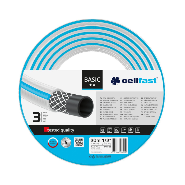 Furtun pentru gradina Cellfast BASIC cu 3 straturi, 1 2  , Armat, 20m, protectie UV [1]