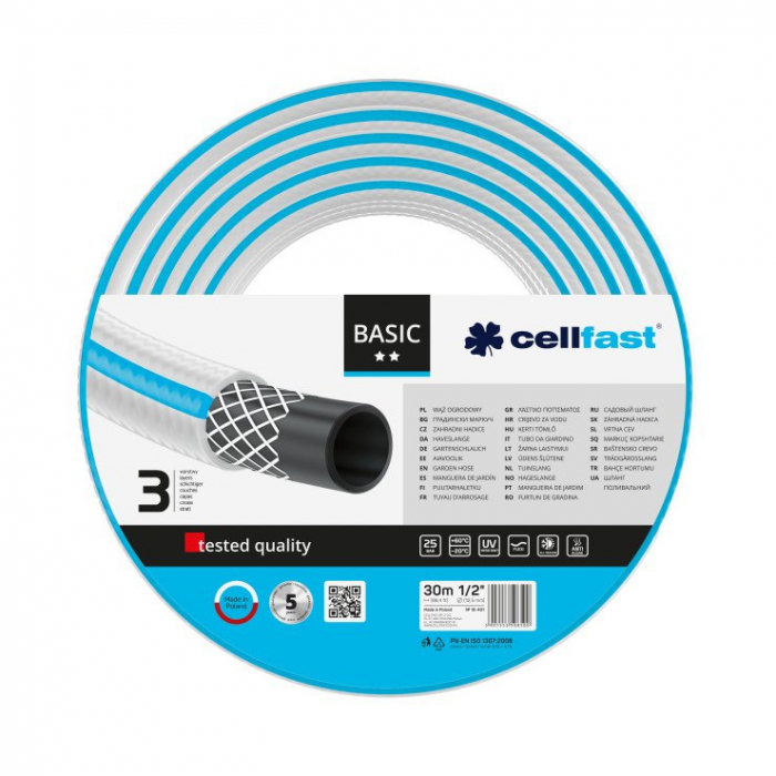 Furtun pentru gradina Cellfast BASIC cu 3 straturi, 1 2  , Armat, 30m, protectie UV [1]