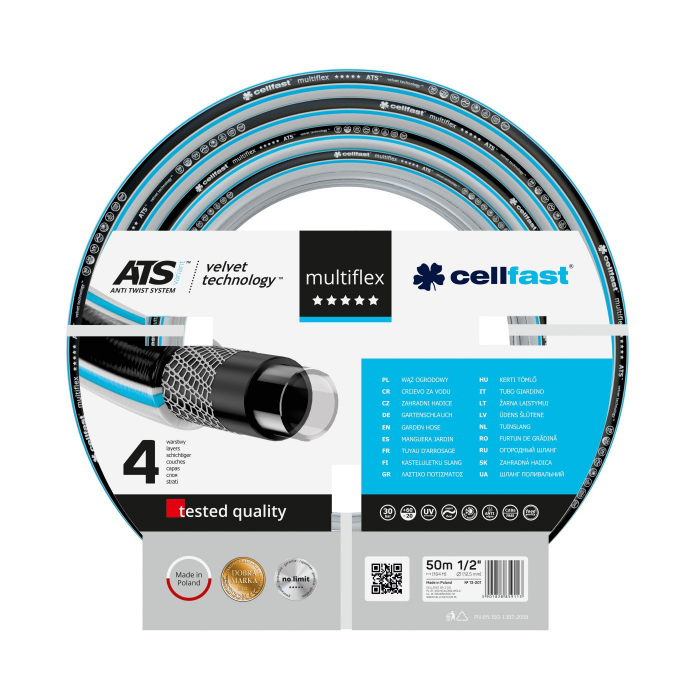 Furtun pentru gradina Cellfast MULTIFLEX cu 4 straturi, 1 2  , Armat, 50m, protectie UV, antirasucire [1]