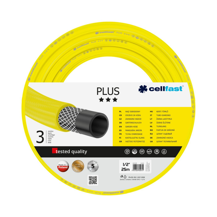 Furtun pentru gradina Cellfast Plus cu 3 straturi, 1 2  , Armat, 25m, protectie UV [1]