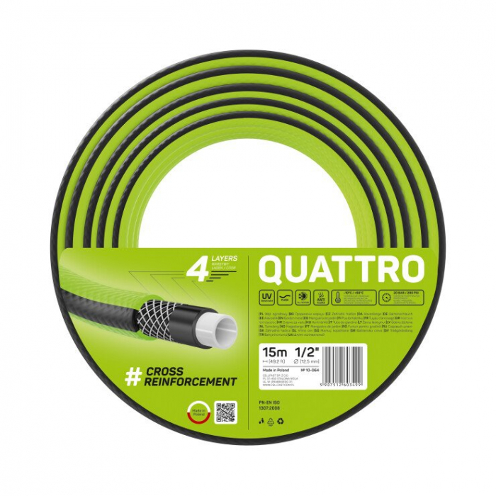Furtun pentru gradina Cellfast QUATTRO cu 4 straturi, 1 2  ,  Armat, 15m, protectie UV [1]
