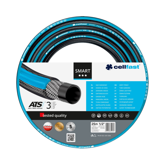 Furtun pentru gradina Cellfast SMART cu 3 straturi, 1 2  , Armat, 25m, protectie UV, antirasucire [1]