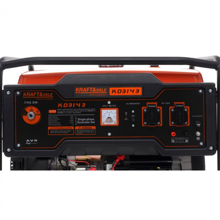 Generator monofazat 6,5 kW / 7 kW, 230V, stabilizator tensiune (AVR), roti transport si pornire la cheie Kraft&Dele KD3143 [12]