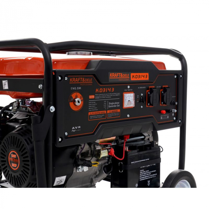 Generator monofazat 6,5 kW / 7 kW, 230V, stabilizator tensiune (AVR), roti transport si pornire la cheie Kraft&Dele KD3143 [13]