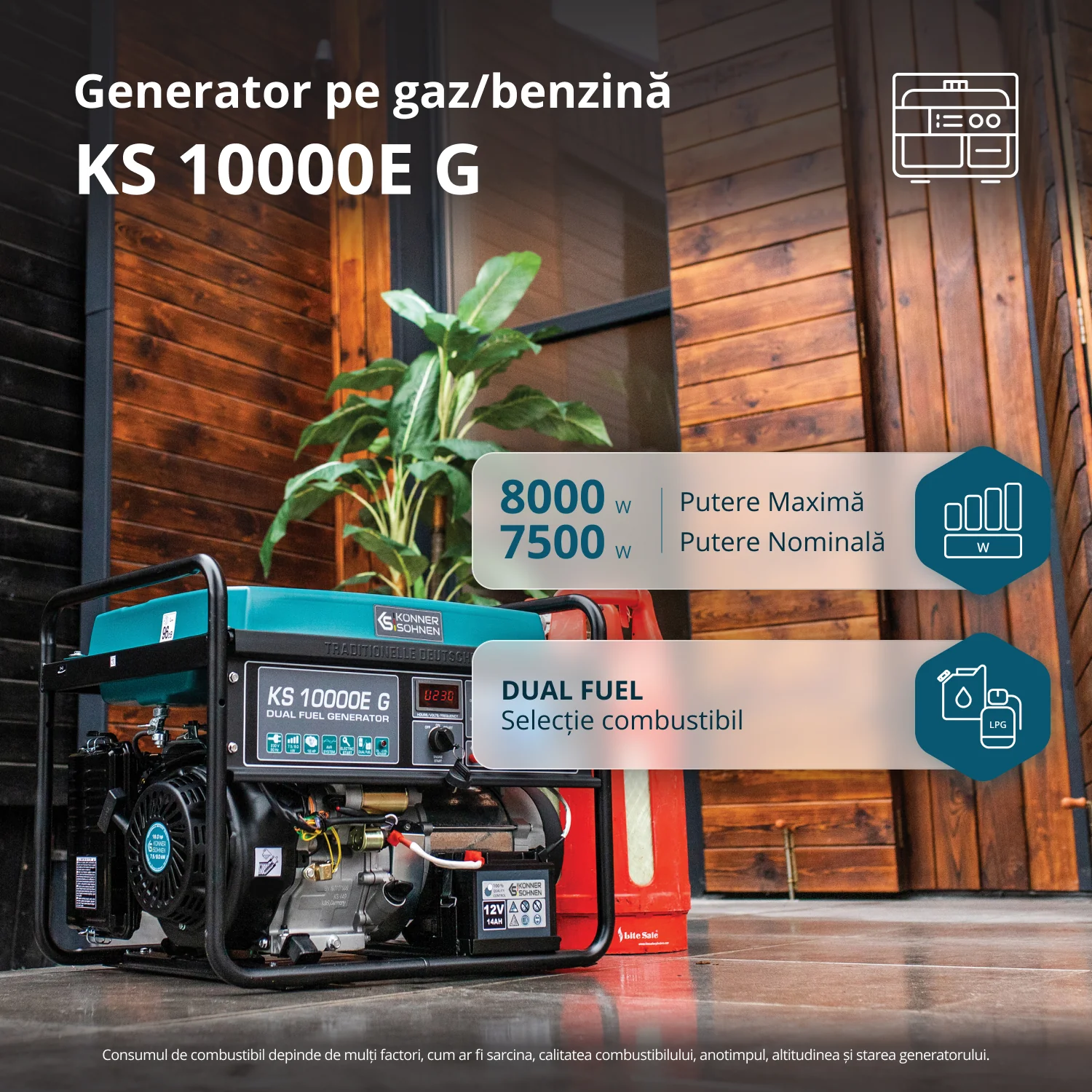 Generator pe gaz/benzina, 8 kW,  Könner & Söhnen, KS 10000E G [2]