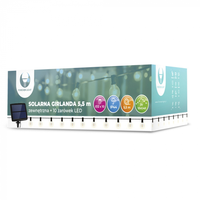 Ghirlanda  luminoasa decorativa exterior Forever Light cu panou solar 5,5m + 10 Becuri LED cu filament E12 G40 IP44 [1]