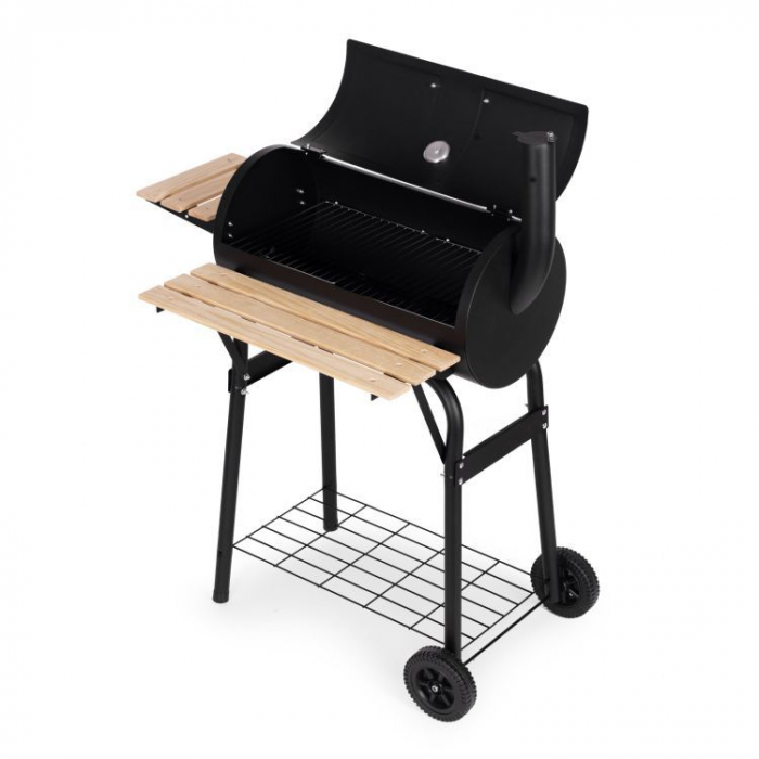 Gratar de gradina 91x60x114 cm, cu cos de fum, termometru si 3 rafturi, metal cromat, negru [3]