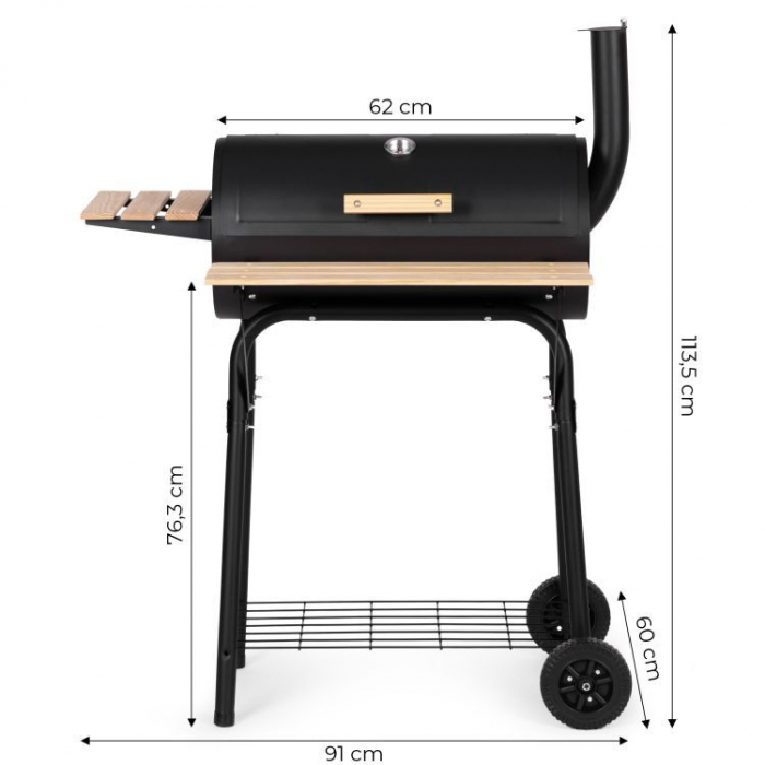 Gratar de gradina 91x60x114 cm, cu cos de fum, termometru si 3 rafturi, metal cromat, negru [7]