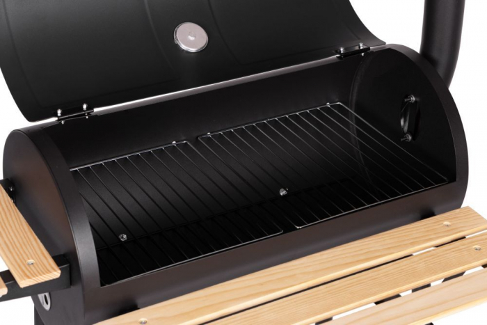 Gratar de gradina 91x60x114 cm, cu cos de fum, termometru si 3 rafturi, metal cromat, negru [4]