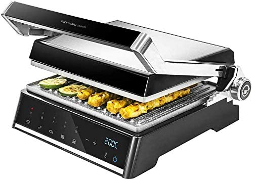 Gratar electric Cecotec Rock nGrill Smart, 2000 W, placi ceramica RockStone 28.5x22.5 cm, deschidere 180 grade, 5 programe automate, Inox Negru [1]