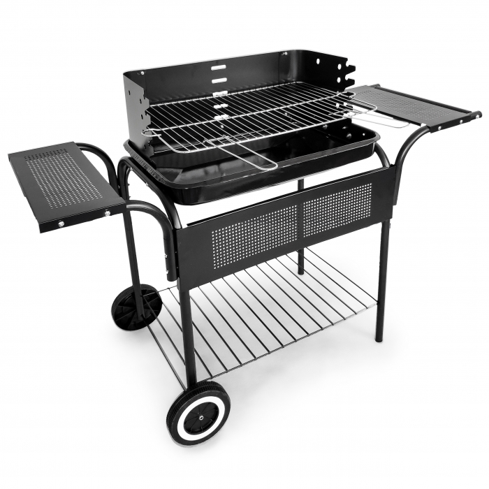 Gratar gradina 113x40x80 cm, gratar cromat 53x34 cm, 5 trepte reglaj, 3 rafturi si roti pentru mobilitate [4]