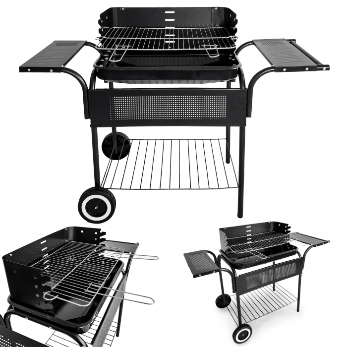 Gratar gradina 113x40x80 cm, gratar cromat 53x34 cm, 5 trepte reglaj, 3 rafturi si roti pentru mobilitate [2]