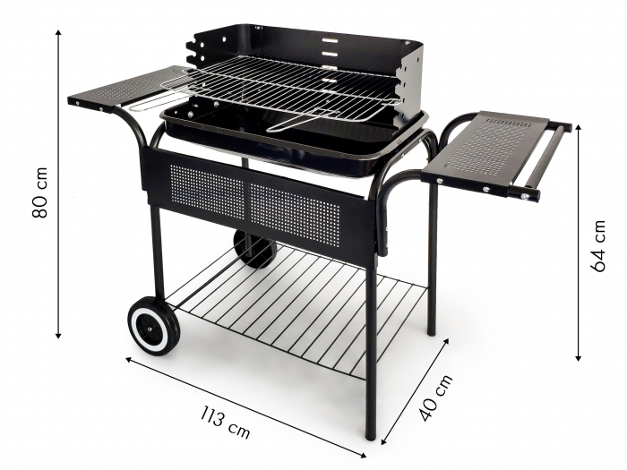 Gratar gradina 113x40x80 cm, gratar cromat 53x34 cm, 5 trepte reglaj, 3 rafturi si roti pentru mobilitate [6]