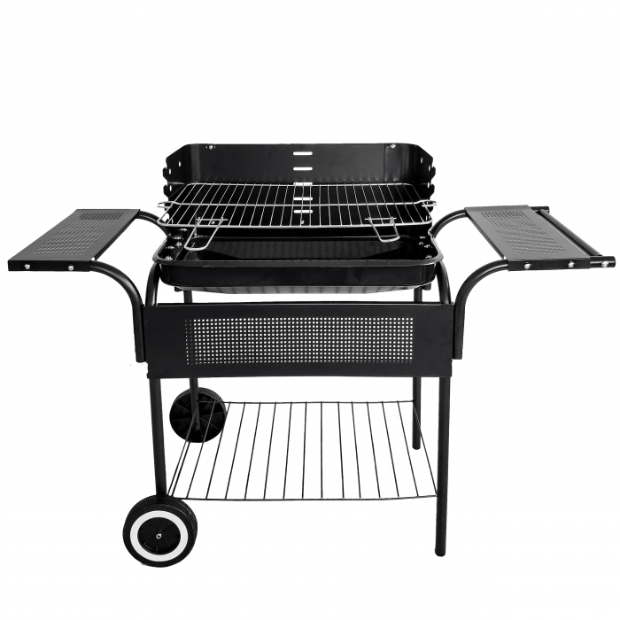 Gratar gradina 113x40x80 cm, gratar cromat 53x34 cm, 5 trepte reglaj, 3 rafturi si roti pentru mobilitate [1]