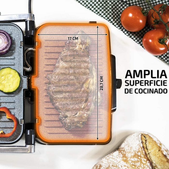 Grill 2 in 1, Rock nGrill, Cecotec 1500 TakeClean, 1500W, regulator de putere, piatra antiaderenta, gratar electric si aparat de facut sandvisuri [4]