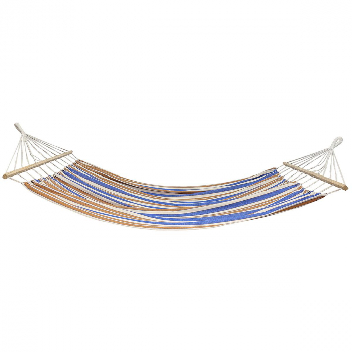 Hamac dublu cu bare din lemn, pentru 2 persoane, bumbac, 150kg, 200x150 cm, albastru si maro [5]