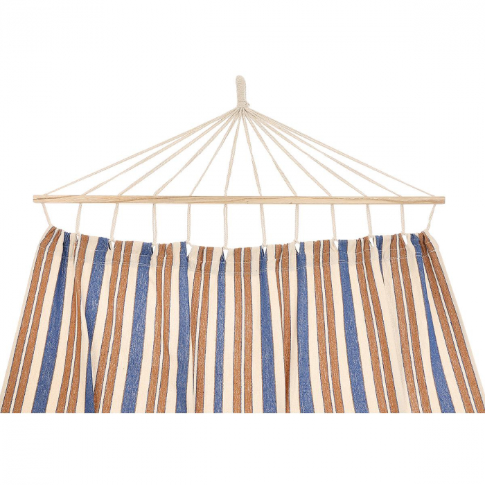 Hamac dublu cu bare din lemn, pentru 2 persoane, bumbac, 150kg, 200x150 cm, albastru si maro [7]