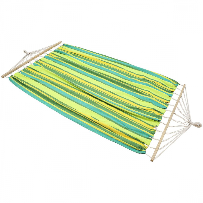 Hamac dublu cu bare din lemn, pentru 2 persoane, bumbac, 150kg, 200x150 cm, verde si galben [4]