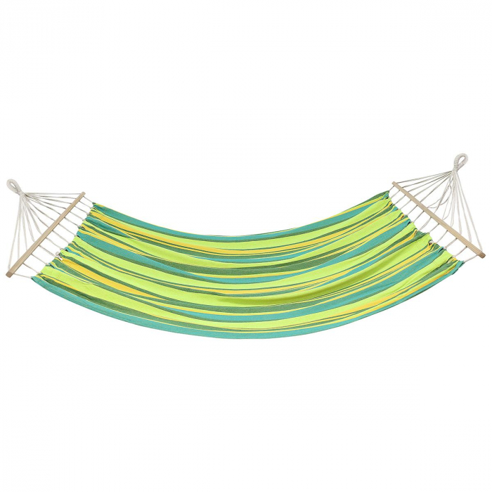 Hamac dublu cu bare din lemn, pentru 2 persoane, bumbac, 150kg, 200x150 cm, verde si galben [7]