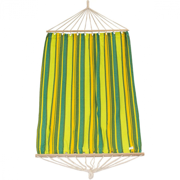 Hamac dublu cu bare din lemn, pentru 2 persoane, bumbac, 150kg, 200x150 cm, verde si galben [14]