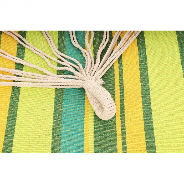Hamac dublu cu bare din lemn, pentru 2 persoane, bumbac, 150kg, 200x150 cm, verde si galben [9]