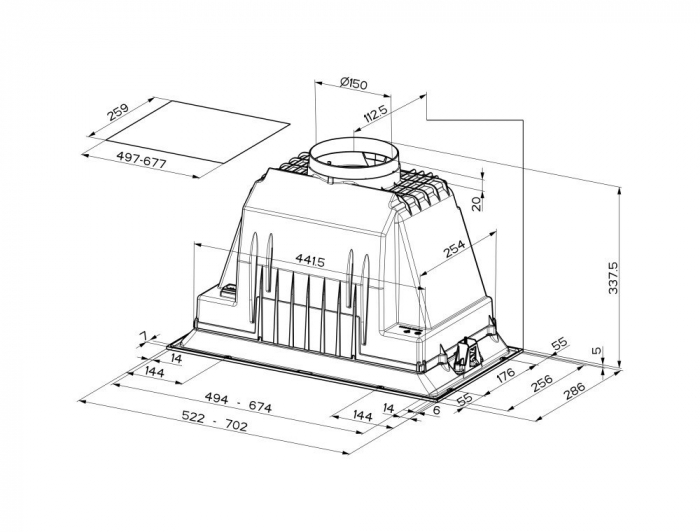 Hotă incorporabila Faber INKA PLUS HC 305.0602.048, Putere de absorbție 580 mc/h, clasa B, 70 cm, Inox [2]