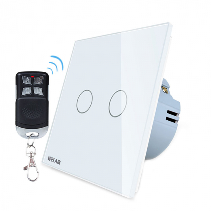 Intrerupator dublu cu touch Welaik, Wireless, Telecomanda inclusa, Alb [1]