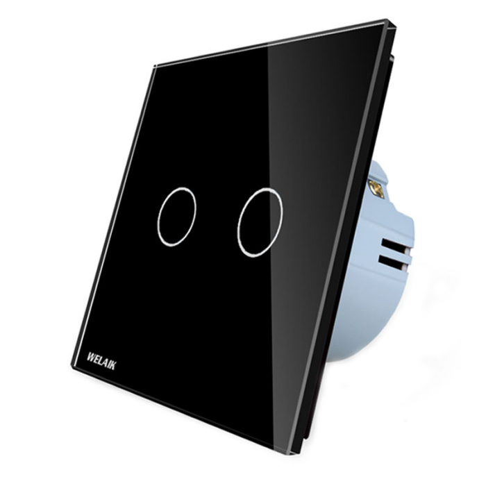 Intrerupator dublu cu touch Welaik, Wireless, Telecomanda inclusa, Negru [4]