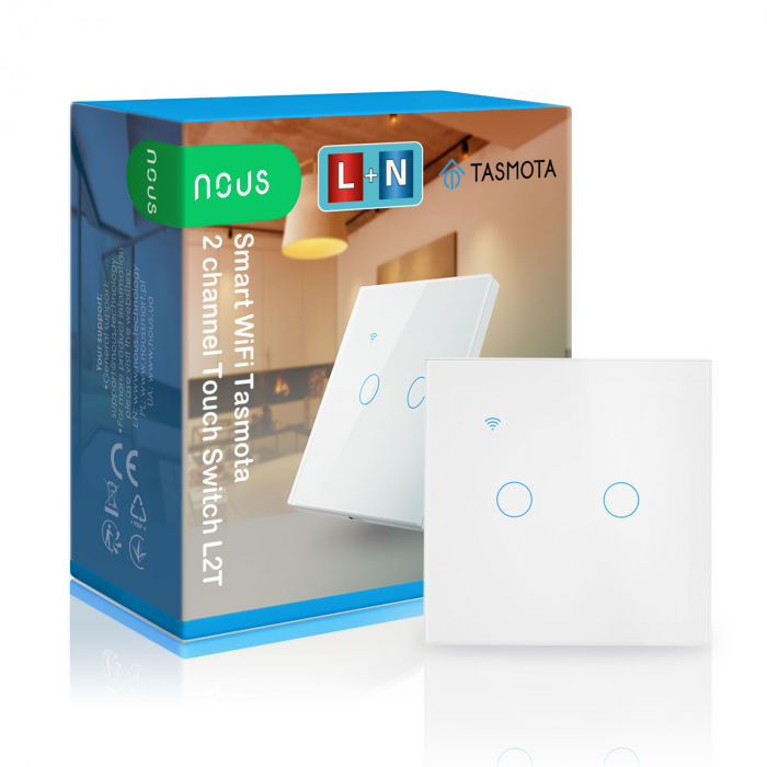 Intrerupator Inteligent Nous L2T Wifi, Tasmota, Touch, 2 canale [1]