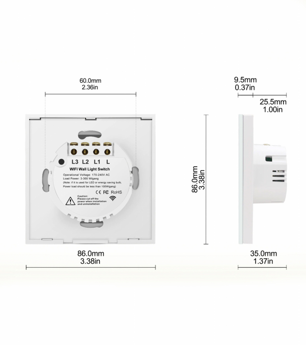 Intrerupator Smart cu Touch Rovo FN2C, 2 canale, Sticla Securizata, Tuya, Life Smart, RF 433MHz, Alexa si Google Assistant, fara nul [2]