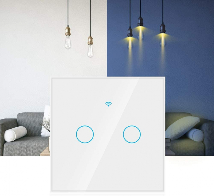 Intrerupator Smart cu Touch Rovo FN2C, 2 canale, Sticla Securizata, Tuya, Life Smart, RF 433MHz, Alexa si Google Assistant, fara nul [5]